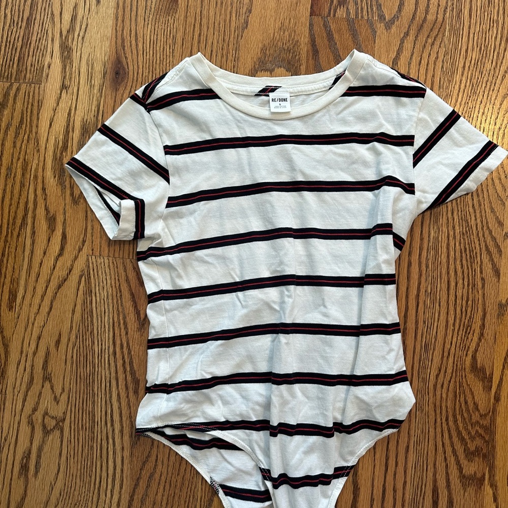 Re/Done Bodysuit - Cream, Black, and Red Stripes